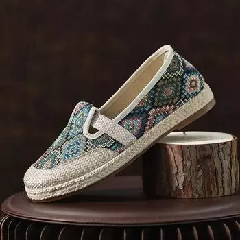 Весна/лето Новые тканевые туфли в этническом стиле Парусиновые туфли Женские туфли Дышащие льняные универсальные туфли на мягкой подошве 36 зелёный