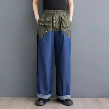 Весна, лето, осень, большие размеры, повседневные свободные женские джинсы с высокой талией в стиле пэчворк чёрный