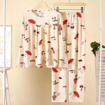 Весна, лето, осень, пижамы больших размеров, женские пижамы с длинными рукавами, большие размеры, свободный костюм с принтом, мягкий и удобный, приятный для кожи XXXXL