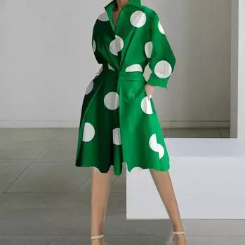 Весна, лето, осень, платье с длинным рукавом в горошек, элегантные платья макси для женщин, белая повседневная рубашка с v-образным вырезом, вечерние длинное платье, халат XS белый