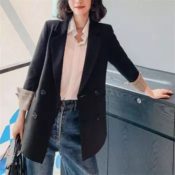 Весна, лето, осень, шикарный пиджак, пиджак для женщин, корейский, британский, тонкий пиджак, костюмы, женские элегантные модные пальто M чёрный