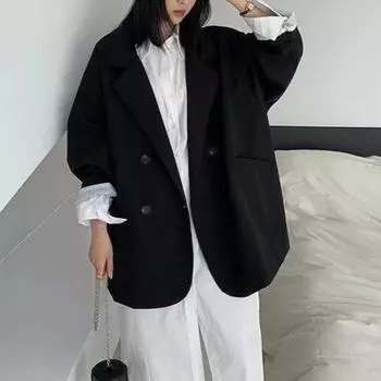 Весна, лето, осень, шикарный пиджак, пиджак для женщин, корейские британские пиджаки, костюмы, женские элегантные модные пальто M чёрный