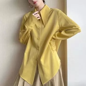 Весна, лето, осень, винтажная женская рубашка с отложным воротником, женская свободная блузка, белые рубашки с длинными рукавами, офисные женские топы, шикарные топы S белый