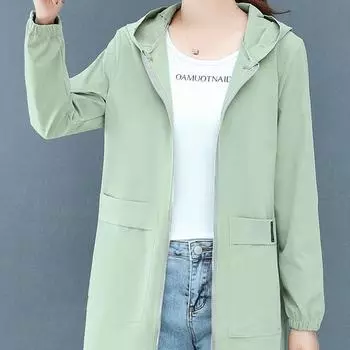 Весна, лето, осень, женская ветровка большого размера, женская куртка средней длины, женская свободная верхняя куртка с капюшоном