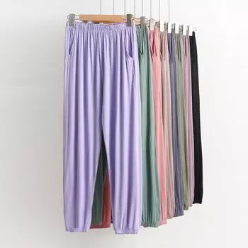 Весна, лето, осень, женские, большие размеры, однотонные, тонкие, с карманами, спортивные штаны, свободные, антимоскитные, с перевязыванием ног, повседневные брюки Nine-minute 8XL