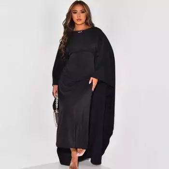 Весна-лето платье макси Свободные полные рукава «летучая мышь» Длинный халат длиной до пола с круглым вырезом Сплошной цвет Ближний Восток Традиционная одежда Женское платье Халат 2XL