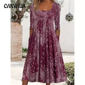 Весна/лето Платье Повседневное Свободное Платье Большого Размера С Принтом Для Женщин XL серый