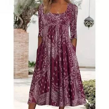 Весна/лето Платье Повседневное Свободное Платье Большого Размера С Принтом Для Женщин XL серый