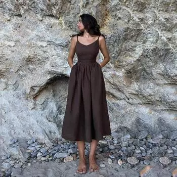 Весна Лето Пляжный Стиль Женское Платье Винтаж Свободный А-силуэт Платье На Бретельках Сексуальное Женское Платье с V-образным вырезом XL белый