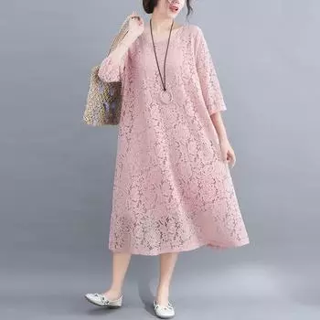 Весна-лето Плюс Размер Женское Однотонное Утягивающее Кружевное Платье M красный