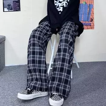 Весна-лето, прямые повседневные свободные женские брюки в сетку, широкие брюки большого размера, женские брюки S чёрный