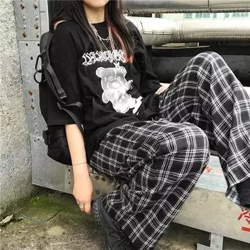 Весна-лето, прямые повседневные свободные женские брюки в сетку, широкие брюки большого размера, женские брюки S чёрный