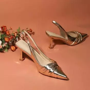 Весна Лето Ретро Twisted Остроносые Золотистые Плиссированные Сексуальные Женские Босоножки Остроносые Банкетные Босоножки На Высоком Каблуке Женские Туфли На Высоком Каблуке 40 золотой