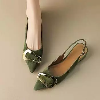 Весна Лето Ретро Замшевые Женские Туфли Острые Носки Сандалии Тапочки Повседневные Шлепанцы 39EU/CN40 чёрный