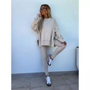 Весна Лето Рубашка Повседневный Свободный свитер Узкие брюки Костюм из 2 предметов для женщин Комплекты из 2 предметов Брюки S чёрный