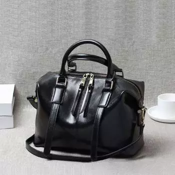 Весна/лето ручная винтажная женская сумка Boston из коровьей кожи из натуральной кожи через плечо бордовый