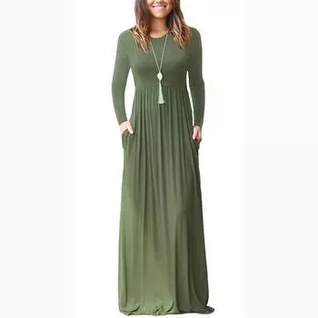 Весна-лето с длинным рукавом и коротким рукавом, однотонное повседневное платье с круглым вырезом, повседневные длинные платья, женское осеннее платье с эластичной резинкой на талии 18184 S чёрный