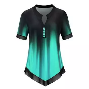 Весна-лето с круглым вырезом и градиентным принтом, свободная женская футболка с коротким рукавом S красный