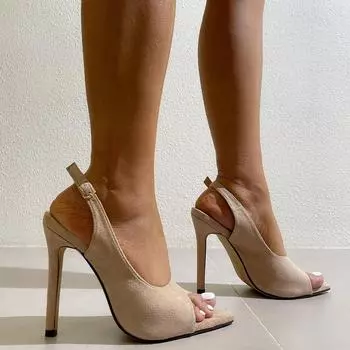 Весна-лето с открытым носком, на тонком высоком каблуке, шикарные модные элегантные женские сандалии с открытой пяткой, современная женская обувь 43 абрикосовый