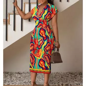 Весна-лето с v-образным вырезом и запахом, тонкое платье с цветочным принтом для женщин S