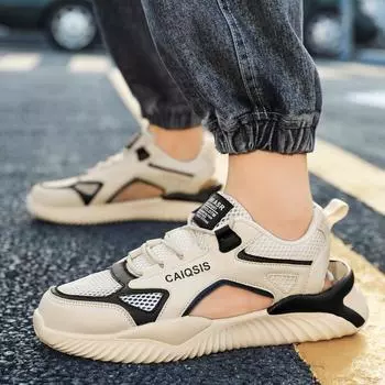 Весна-лето сетчатая дышащая повседневная обувь мужская пляжная обувь мужские удобные сандалии мужские модные кроссовки мужские тапочки 44 чёрный