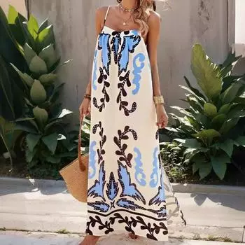 Весна/лето Сексуальное платье с принтом «халтер», повседневный свободный праздничный комбинезон S белый