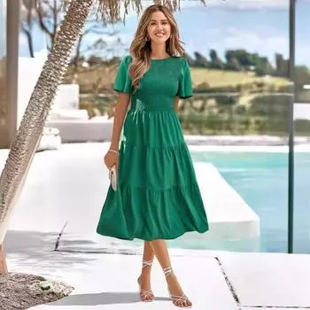 Весна-лето Талия утягивающее большое качели платье Женские винтажные платья с круглым вырезом S белый