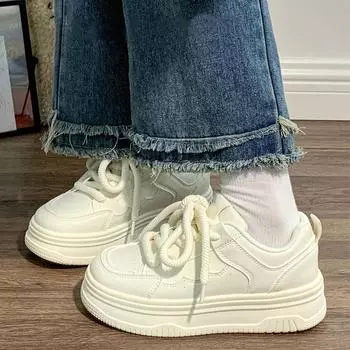 Весна/лето Толстый круглый носок Большой размер Повседневная шнуровка Спортивная вулканизированная обувь Новые удобные кроссовки Модная женская обувь 35