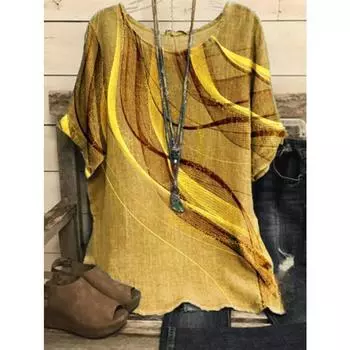 Весна Лето Топы Женские Повседневные 3D Кошка Животное Принт Футболка Винтаж Свободная Футболка С Коротким Рукавом Плюс Размер 7XL