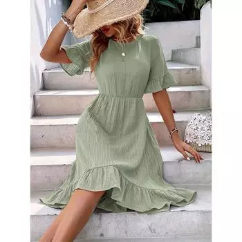 Весна/лето Трансграничная европейская и американская женская мода повседневное платье со шнуровкой и короткими рукавами XXXL синий