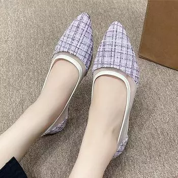 Весна-лето. Туфли на плоской подошве. Женская повседневная обувь без застежек. Модные туфли-лодочки из твидовой сетки с острым носком. Удобная женская рабочая обувь. 35 синий