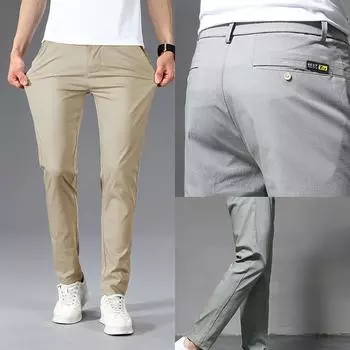 Весна-лето, ультратонкие мужские повседневные брюки, тонкие прямые брюки с эластичной резинкой на талии, спортивные брюки для бега, модные мужские брюки для гольфа 28 серый