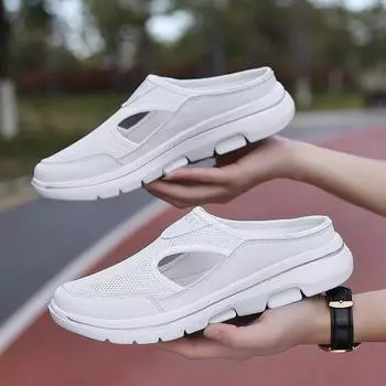 Весна-лето, уличная крупномасштабная повседневная обувь, дышащие сетчатые тапочки, женская обувь с полуподдержкой, мужские сандалии с пирсингом на толстой подошве 48 белый