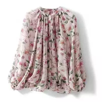 Весна-лето V-образный вырез Цветочная рубашка Женская Дизайн Sense Temperament Длинные рукава Солнцезащитный Топ Блузки Рубашки M розовый