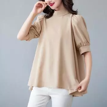 Весна-лето Женская элегантная рубашка спереди сзади, завязывающаяся бантом, воротник-стойка с короткими рукавами для женщин M чёрный