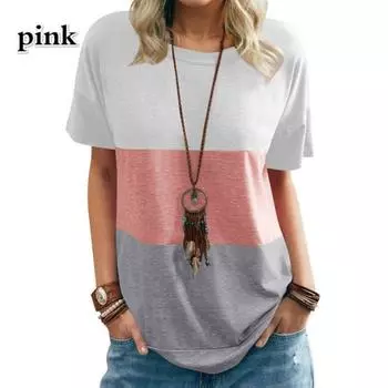 Весна-лето женская футболка с цветными блоками, карманом, круглым вырезом, коротким рукавом, свободный топ S чёрный