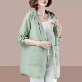 Весна Лето Женская куртка Длинные рукава Пальто с капюшоном Тонкая солнцезащитная одежда для спорта на открытом воздухе Ветровка женская XXXXXL белый