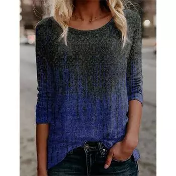 Весна Лето Женская Мода Печатный Повседневный Длинный Рукав Футболка Круглый Вырез Женский Пуловер Топы Базовые Футболки S