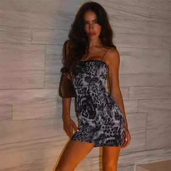 Весна/лето Женская мода Сексуальный Холтер Тонкий Ретро Принт Сумка Хип Платье Spice Girl S цветной печати леопарда