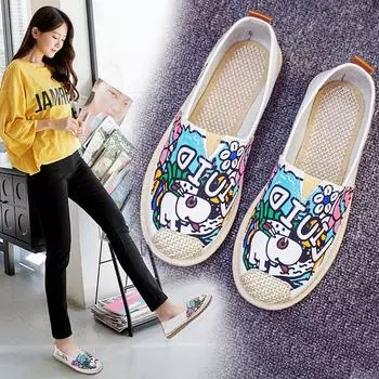Весна Лето Женская Обувь Тренд 2024 Низкие Без Каблука Аниме Хит Кроссовки Женские Холщовые Повседневные Туфли Модные Плоские Милые Осенние Новые 35