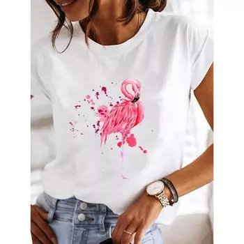 Весна Лето Женская одежда Love Flower Plant Printed Casual Simple Trend Top Round Neck Чистый хлопок Короткие рукава Футболки женские S