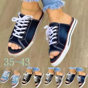 Весна-лето, женская парусиновая обувь, кроссовки на плоской подошве, джинсовые лоферы, сандалии с открытым носком, женские повседневные тапочки, обувь с низким верхом, размеры 35–43 38 серый