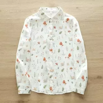 Весна-лето женская рубашка с принтом в лесном стиле, свободные хлопковые рубашки и блузки с длинным рукавом и цветочным принтом, женские топы, одежда XL
