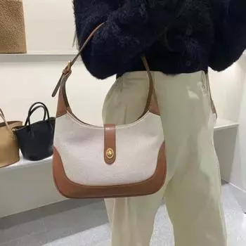 Весна/лето женская сумка винтажная французская парусиновая лоскутная сумка через плечо подмышкой контрастного цвета чёрный