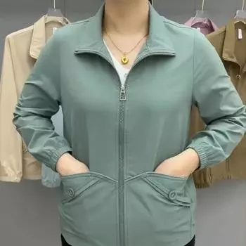 Весна Лето Женская Тонкая Короткая Куртка Мама Мода Кардиган Хлопковая Рубашка Ветровка женские Куртки XXXXXL зелёный