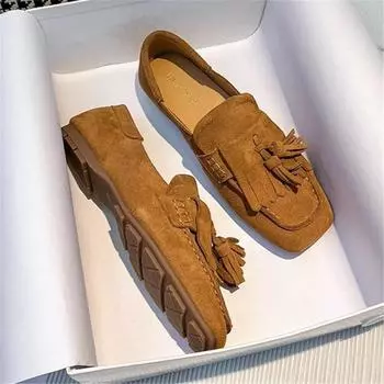 Весна-лето Женские балетки с бахромой Квадратный носок Прогулочные туфли для вождения Женские удобные мокасины для отдыха Кисточки Эспадрильи на плоской подошве 35 коричневый