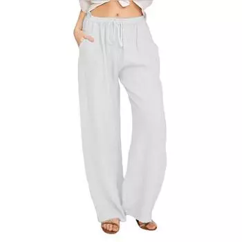 Весна-лето женские брюки однотонные с высокой талией широкие брюки женские свободные повседневные дышащие спортивные брюки из конопли XXXL белый