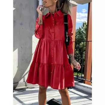 Весна-лето Женские однотонные свободные рубашки в стиле темперамент Повседневные платья XS чёрный