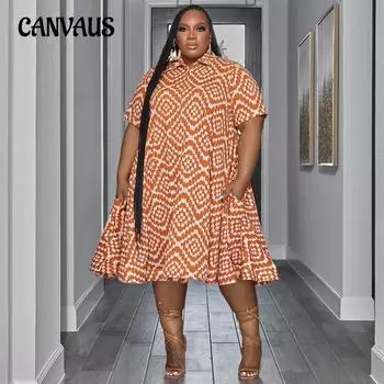 Весна-лето женские платья с принтом размера плюс в курортном стиле Нижняя юбка с короткими рукавами развевающиеся платья L жёлтый