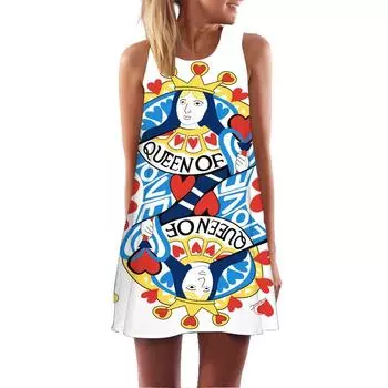 Весна-лето Женские принтованные свободные платья средней длины без бретелек с круглым вырезом S